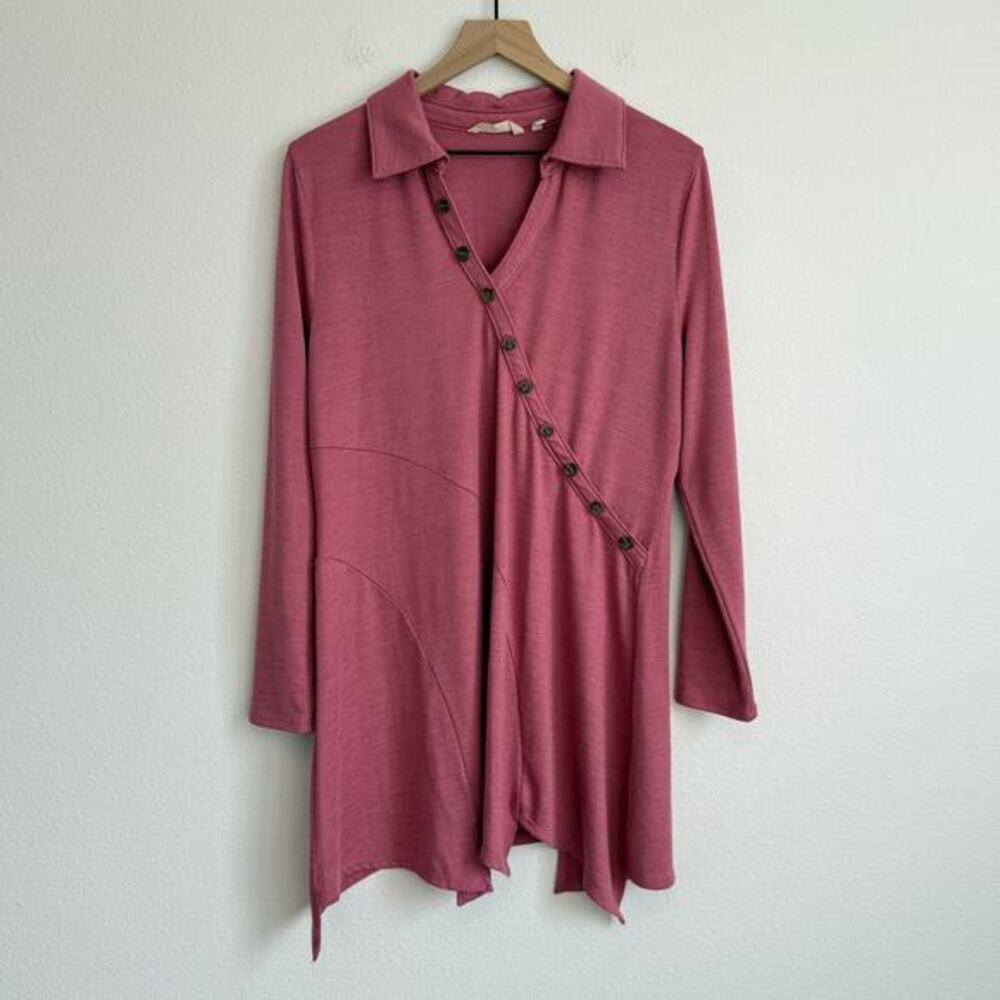 Soft Surroundings Tunic Large Rose Pink Boho Coquette Asymmetrical Button Top